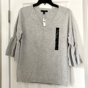 Banana Republic Factory V-Neck Grey Sweater with Frill Sleeves